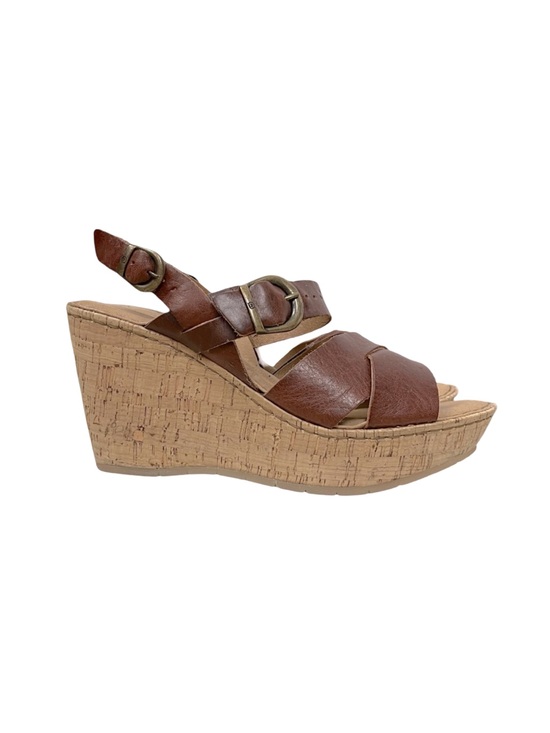 Born Shoes - Born Womens Emmy Tan Leather Strappy Cork Wedge Sandals Leather Platform EUC 10